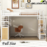 Bellemave® Full Size Metal Loft Bed with Storage Staircase and Wardrobe,Shelves and Lockers - Bellemave
